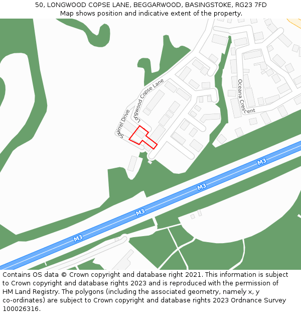 50, LONGWOOD COPSE LANE, BEGGARWOOD, BASINGSTOKE, RG23 7FD: Location map and indicative extent of plot