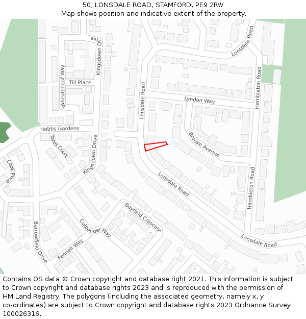 50, LONSDALE ROAD, STAMFORD, PE9 2RW: Location map and indicative extent of plot