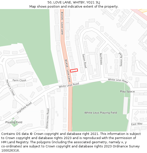 50, LOVE LANE, WHITBY, YO21 3LJ: Location map and indicative extent of plot