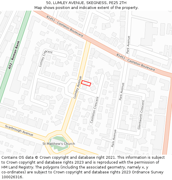 50, LUMLEY AVENUE, SKEGNESS, PE25 2TH: Location map and indicative extent of plot