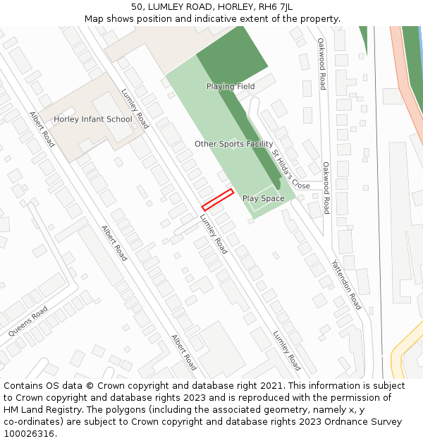 50, LUMLEY ROAD, HORLEY, RH6 7JL: Location map and indicative extent of plot