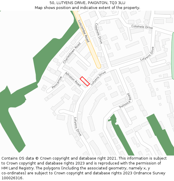 50, LUTYENS DRIVE, PAIGNTON, TQ3 3LU: Location map and indicative extent of plot