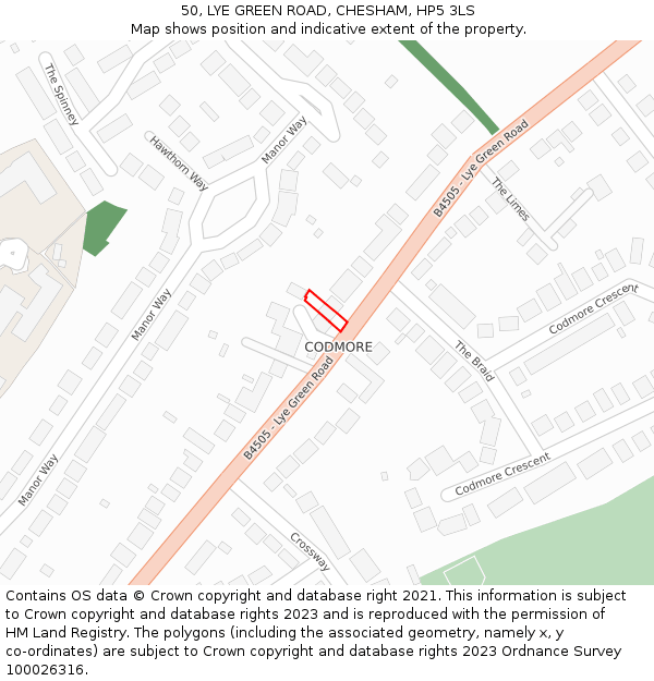 50, LYE GREEN ROAD, CHESHAM, HP5 3LS: Location map and indicative extent of plot