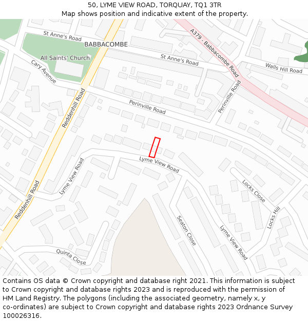50, LYME VIEW ROAD, TORQUAY, TQ1 3TR: Location map and indicative extent of plot