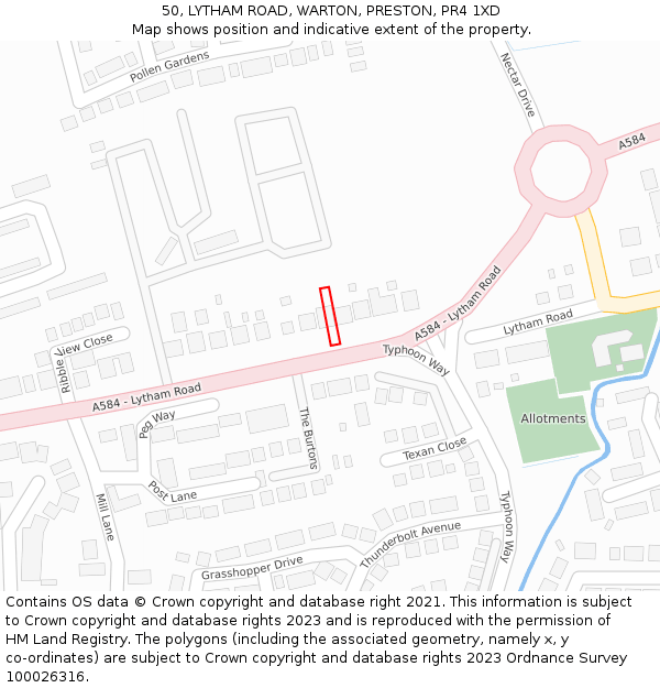 50, LYTHAM ROAD, WARTON, PRESTON, PR4 1XD: Location map and indicative extent of plot