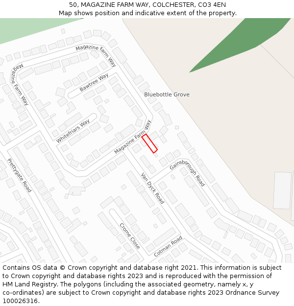 50, MAGAZINE FARM WAY, COLCHESTER, CO3 4EN: Location map and indicative extent of plot