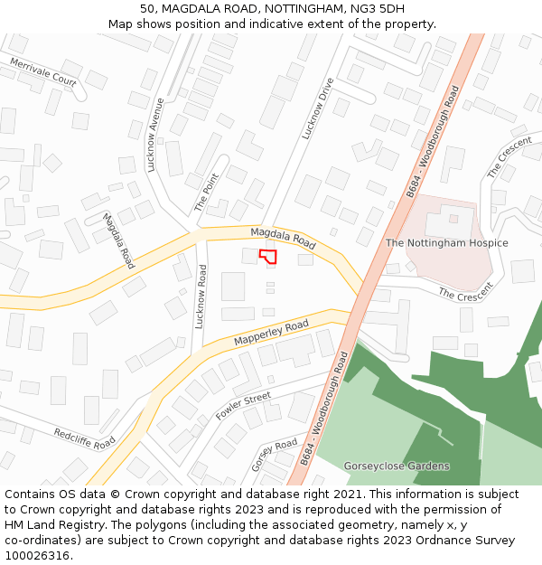 50, MAGDALA ROAD, NOTTINGHAM, NG3 5DH: Location map and indicative extent of plot