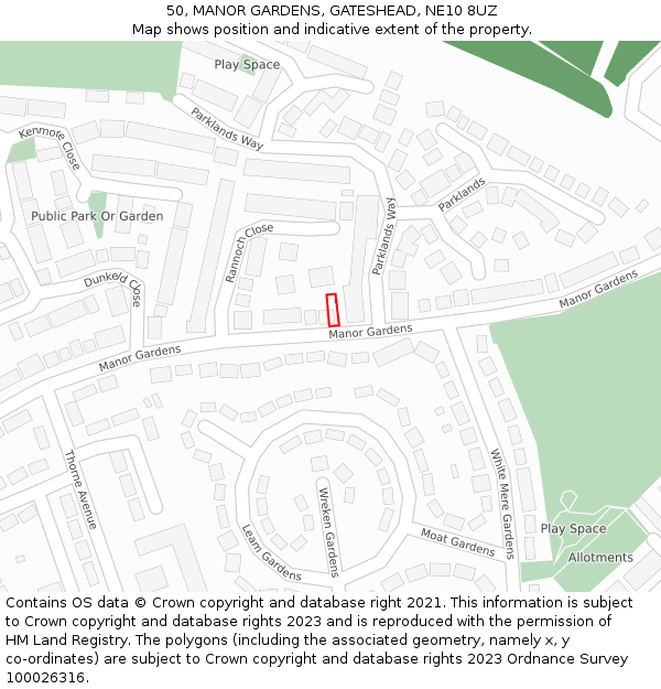 50, MANOR GARDENS, GATESHEAD, NE10 8UZ: Location map and indicative extent of plot