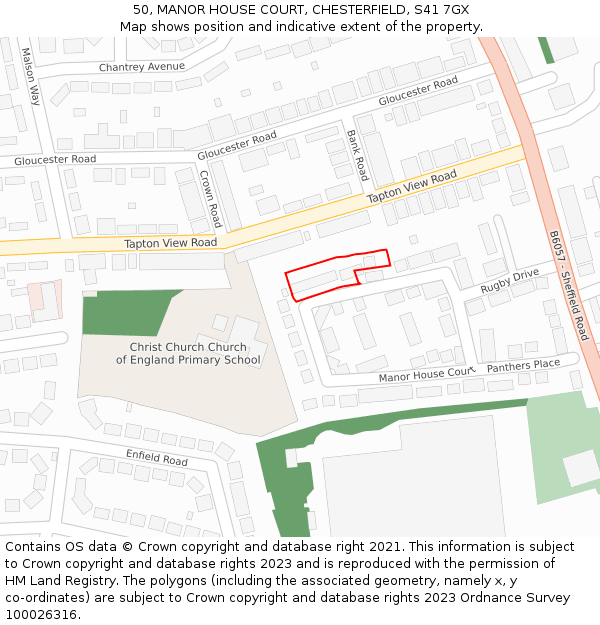 50, MANOR HOUSE COURT, CHESTERFIELD, S41 7GX: Location map and indicative extent of plot