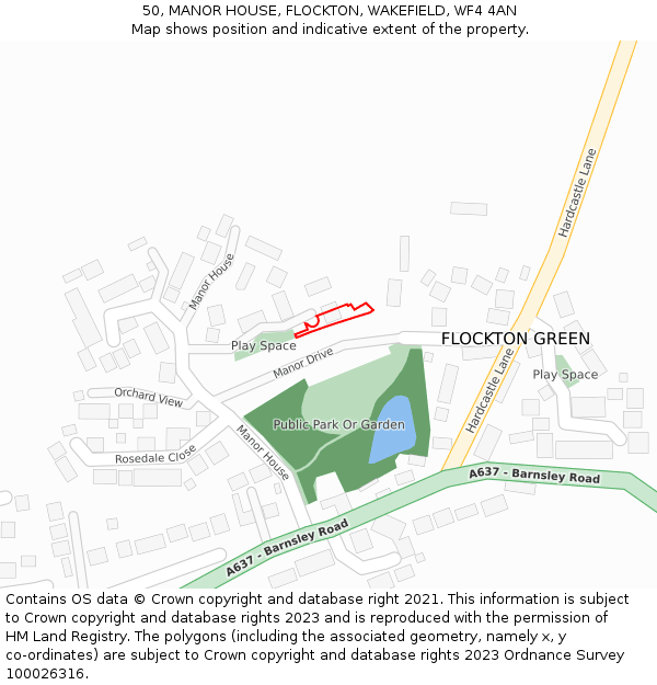 50, MANOR HOUSE, FLOCKTON, WAKEFIELD, WF4 4AN: Location map and indicative extent of plot