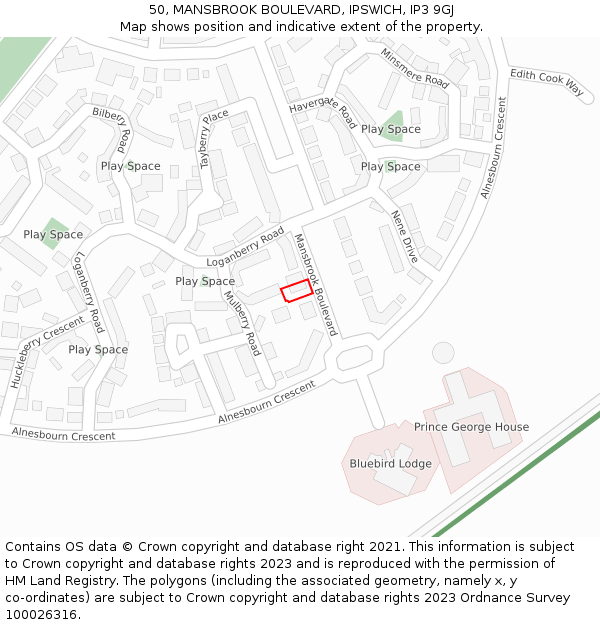 50, MANSBROOK BOULEVARD, IPSWICH, IP3 9GJ: Location map and indicative extent of plot