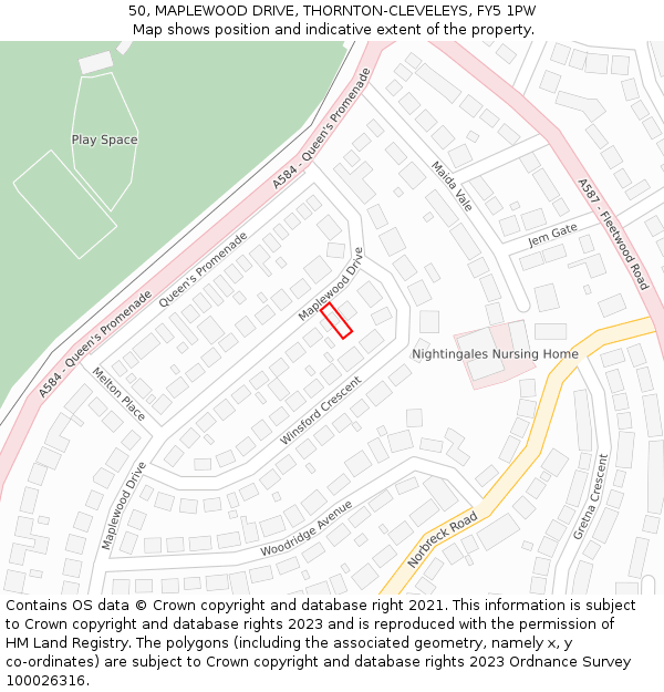 50, MAPLEWOOD DRIVE, THORNTON-CLEVELEYS, FY5 1PW: Location map and indicative extent of plot