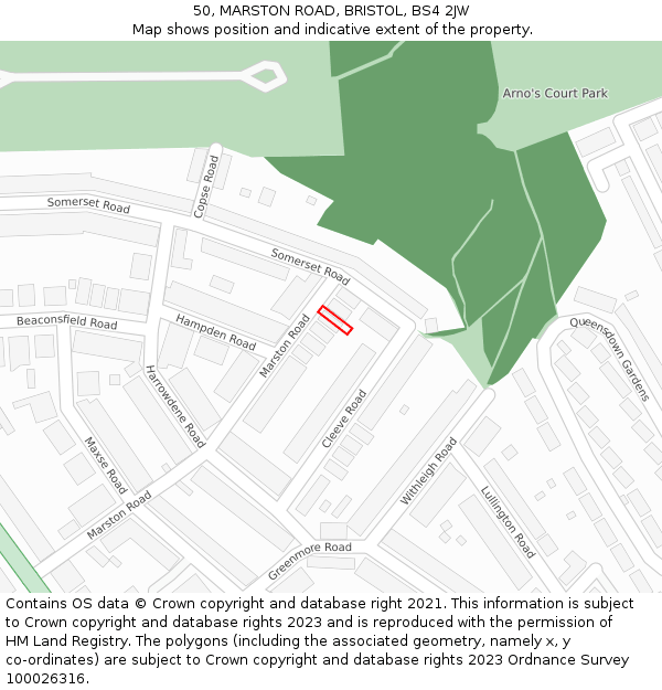 50, MARSTON ROAD, BRISTOL, BS4 2JW: Location map and indicative extent of plot