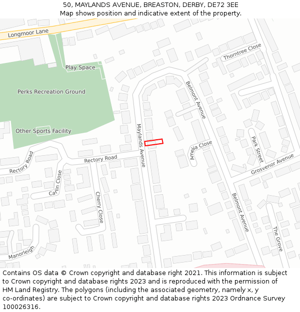 50, MAYLANDS AVENUE, BREASTON, DERBY, DE72 3EE: Location map and indicative extent of plot