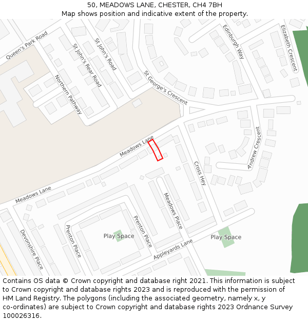 50, MEADOWS LANE, CHESTER, CH4 7BH: Location map and indicative extent of plot