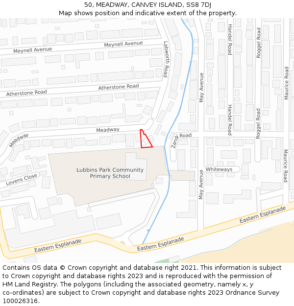 50, MEADWAY, CANVEY ISLAND, SS8 7DJ: Location map and indicative extent of plot