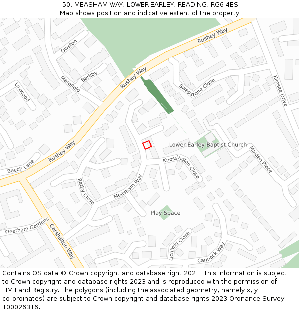 50, MEASHAM WAY, LOWER EARLEY, READING, RG6 4ES: Location map and indicative extent of plot
