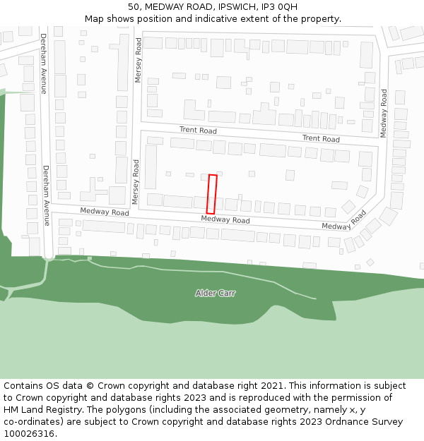 50, MEDWAY ROAD, IPSWICH, IP3 0QH: Location map and indicative extent of plot