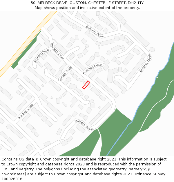 50, MELBECK DRIVE, OUSTON, CHESTER LE STREET, DH2 1TY: Location map and indicative extent of plot