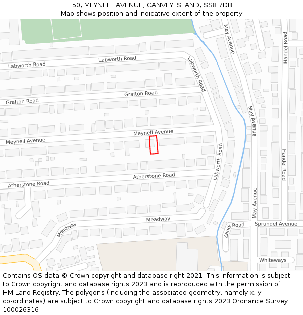 50, MEYNELL AVENUE, CANVEY ISLAND, SS8 7DB: Location map and indicative extent of plot
