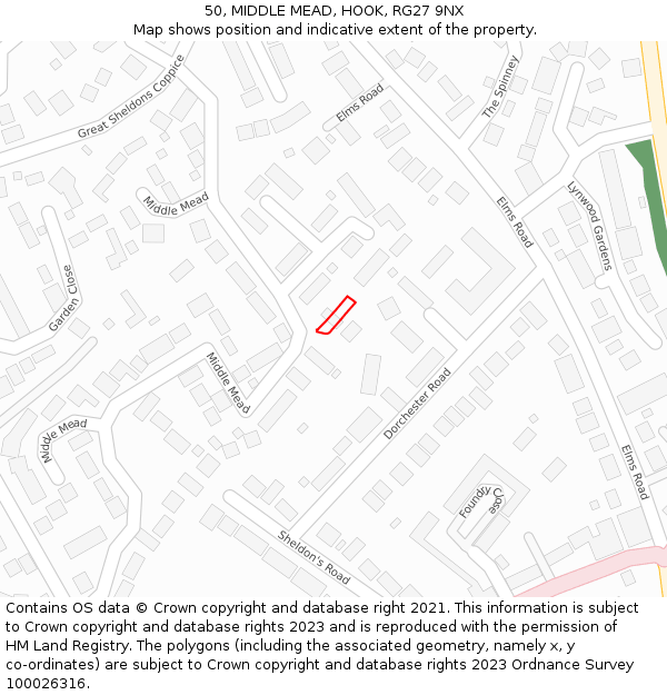 50, MIDDLE MEAD, HOOK, RG27 9NX: Location map and indicative extent of plot