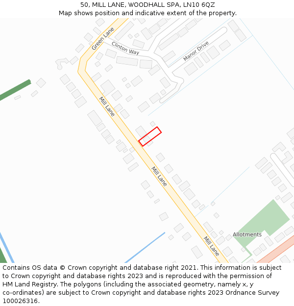 50, MILL LANE, WOODHALL SPA, LN10 6QZ: Location map and indicative extent of plot