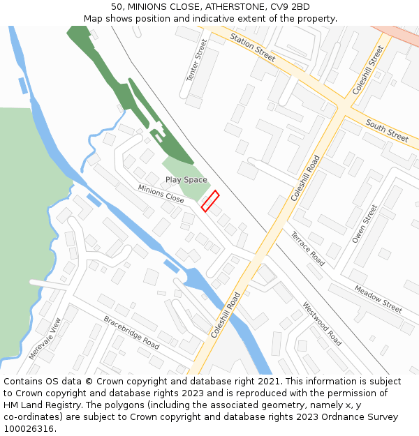 50, MINIONS CLOSE, ATHERSTONE, CV9 2BD: Location map and indicative extent of plot
