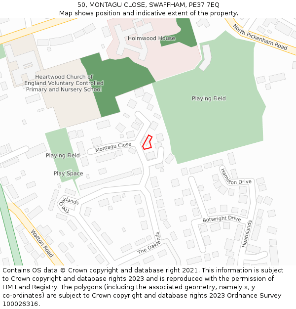 50, MONTAGU CLOSE, SWAFFHAM, PE37 7EQ: Location map and indicative extent of plot