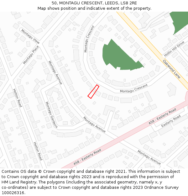 50, MONTAGU CRESCENT, LEEDS, LS8 2RE: Location map and indicative extent of plot