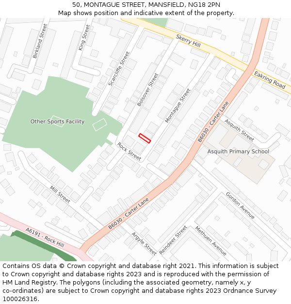 50, MONTAGUE STREET, MANSFIELD, NG18 2PN: Location map and indicative extent of plot