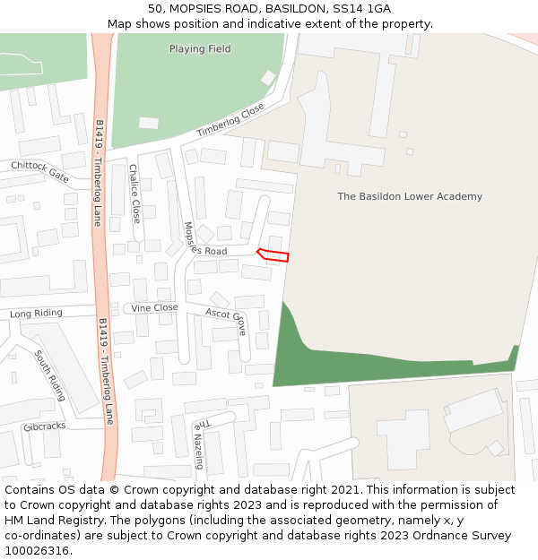 50, MOPSIES ROAD, BASILDON, SS14 1GA: Location map and indicative extent of plot