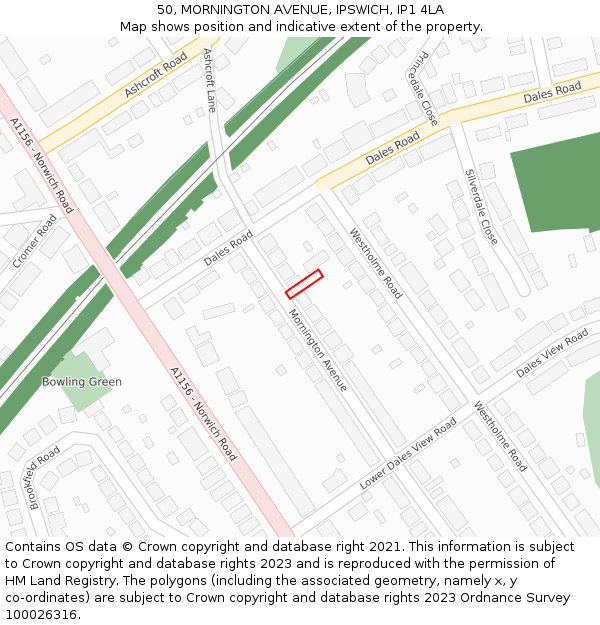 50, MORNINGTON AVENUE, IPSWICH, IP1 4LA: Location map and indicative extent of plot