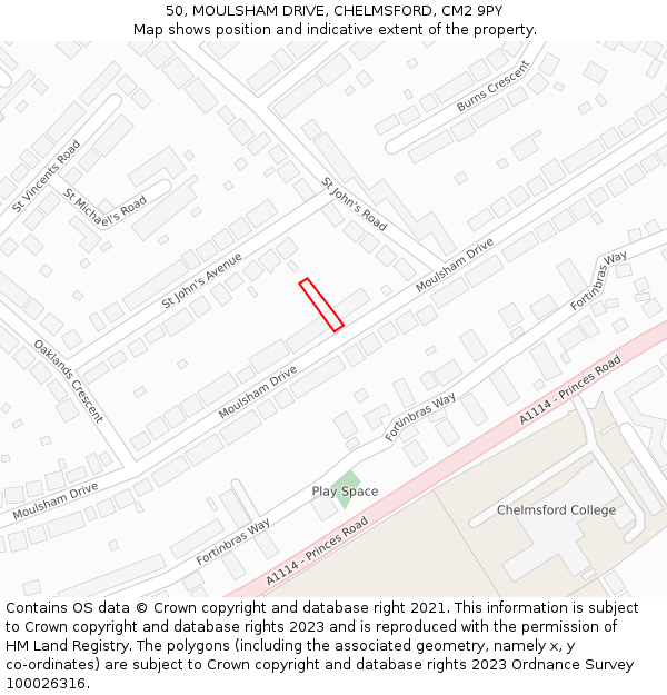 50, MOULSHAM DRIVE, CHELMSFORD, CM2 9PY: Location map and indicative extent of plot