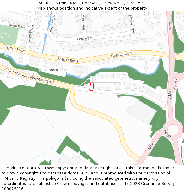 50, MOUNTAIN ROAD, RASSAU, EBBW VALE, NP23 5BZ: Location map and indicative extent of plot