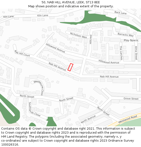 50, NAB HILL AVENUE, LEEK, ST13 8EE: Location map and indicative extent of plot
