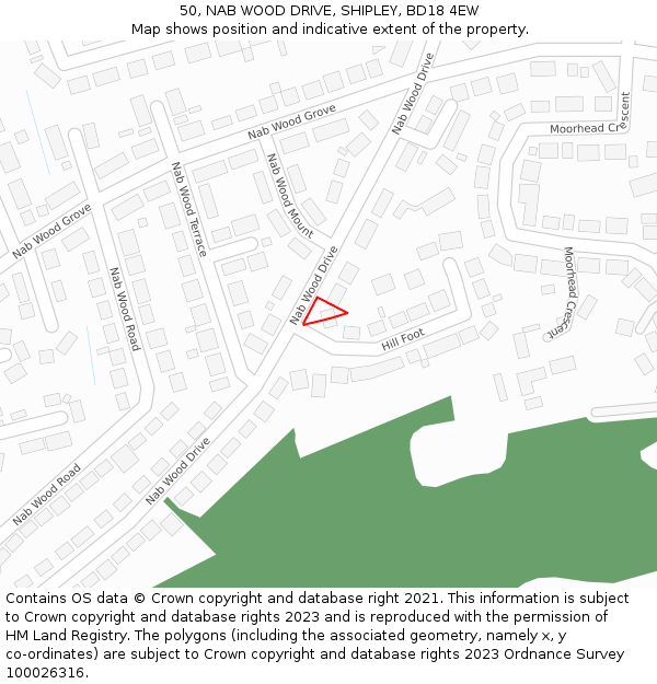 50, NAB WOOD DRIVE, SHIPLEY, BD18 4EW: Location map and indicative extent of plot