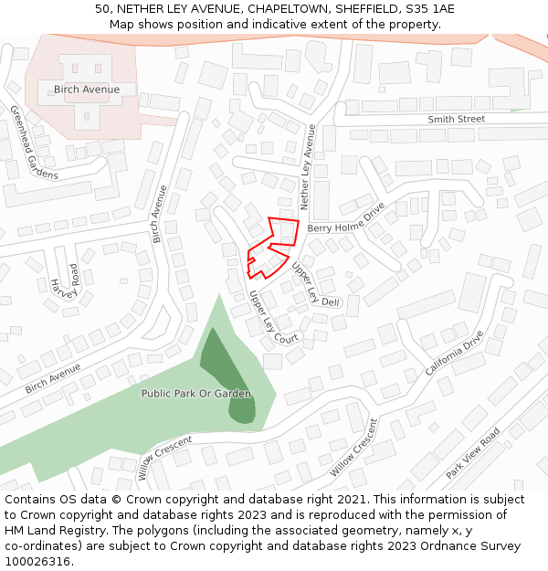 50, NETHER LEY AVENUE, CHAPELTOWN, SHEFFIELD, S35 1AE: Location map and indicative extent of plot