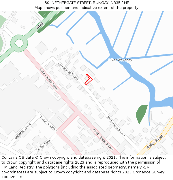 50, NETHERGATE STREET, BUNGAY, NR35 1HE: Location map and indicative extent of plot