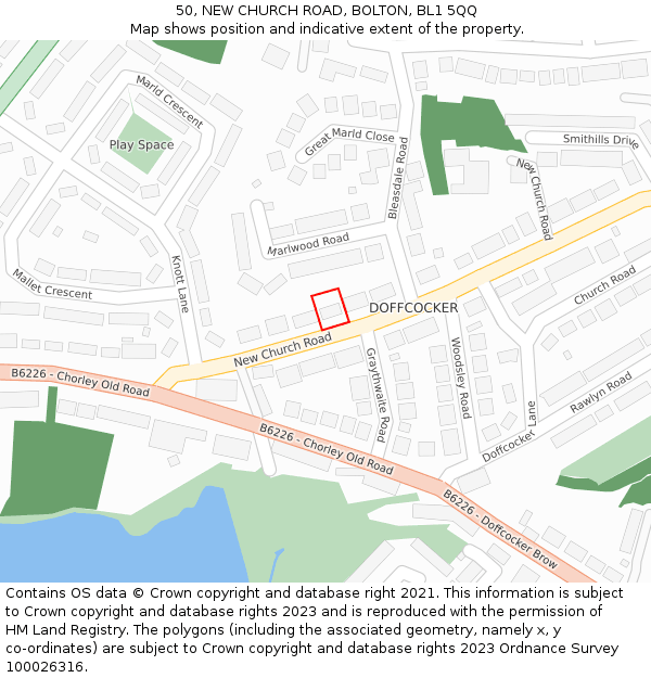 50, NEW CHURCH ROAD, BOLTON, BL1 5QQ: Location map and indicative extent of plot
