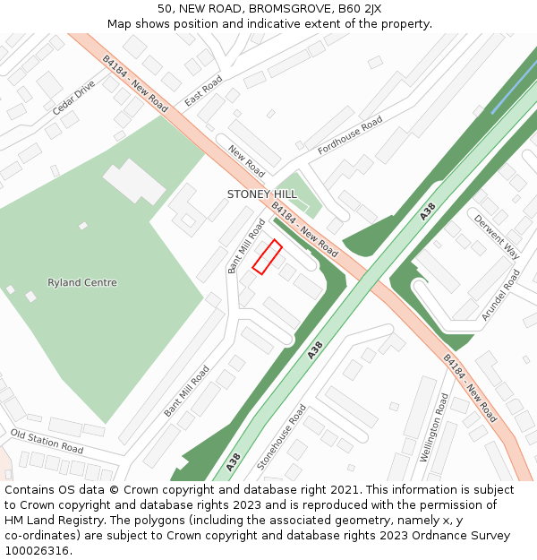 50, NEW ROAD, BROMSGROVE, B60 2JX: Location map and indicative extent of plot