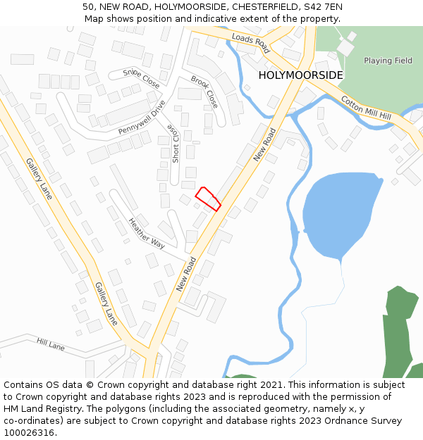 50, NEW ROAD, HOLYMOORSIDE, CHESTERFIELD, S42 7EN: Location map and indicative extent of plot