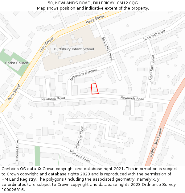 50, NEWLANDS ROAD, BILLERICAY, CM12 0QG: Location map and indicative extent of plot