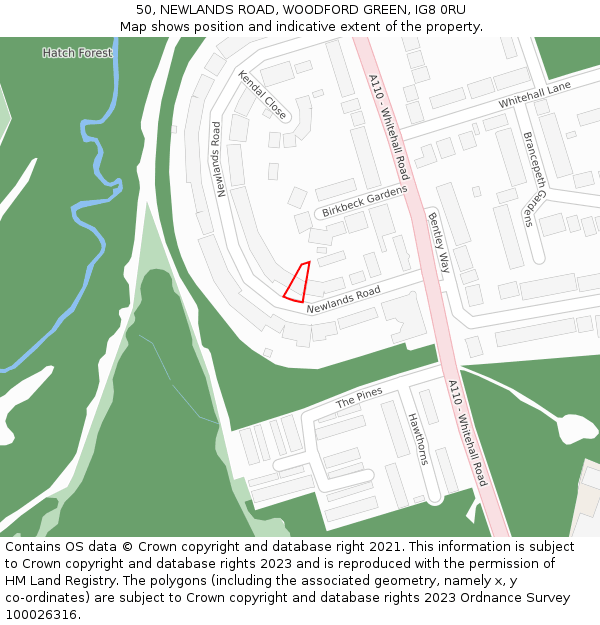 50, NEWLANDS ROAD, WOODFORD GREEN, IG8 0RU: Location map and indicative extent of plot