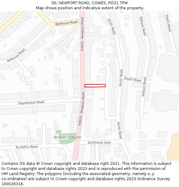 50, NEWPORT ROAD, COWES, PO31 7PW: Location map and indicative extent of plot