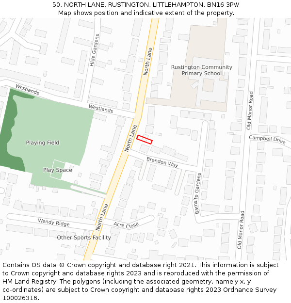 50, NORTH LANE, RUSTINGTON, LITTLEHAMPTON, BN16 3PW: Location map and indicative extent of plot
