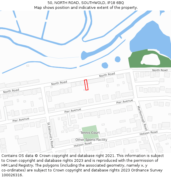 50, NORTH ROAD, SOUTHWOLD, IP18 6BQ: Location map and indicative extent of plot