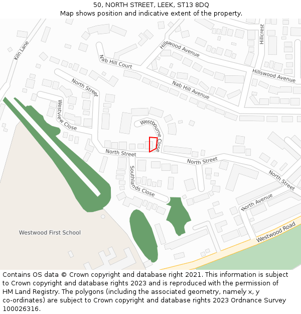 50, NORTH STREET, LEEK, ST13 8DQ: Location map and indicative extent of plot