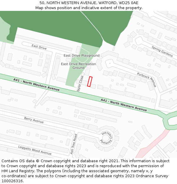 50, NORTH WESTERN AVENUE, WATFORD, WD25 0AE: Location map and indicative extent of plot