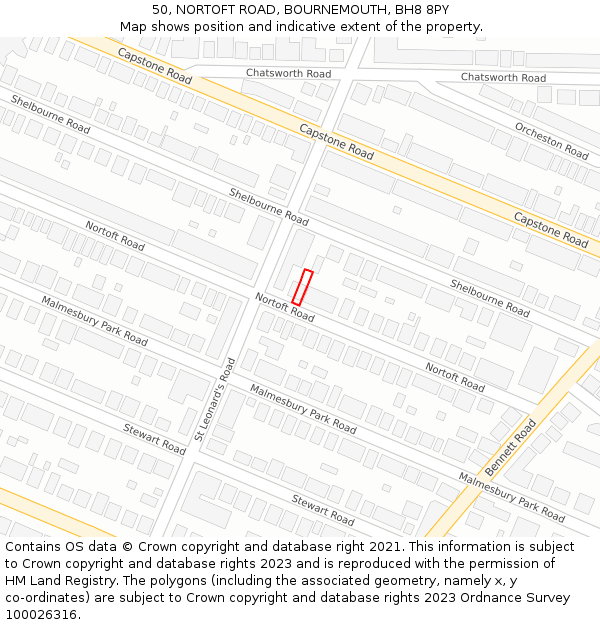 50, NORTOFT ROAD, BOURNEMOUTH, BH8 8PY: Location map and indicative extent of plot