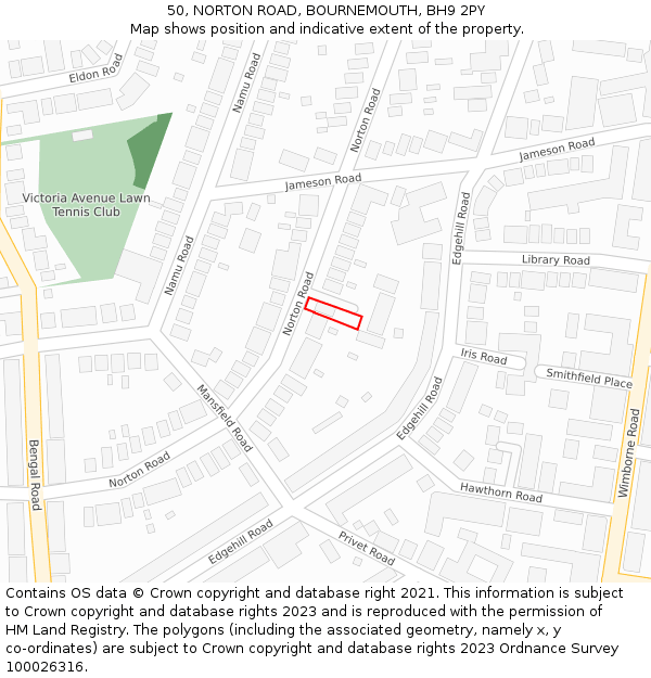 50, NORTON ROAD, BOURNEMOUTH, BH9 2PY: Location map and indicative extent of plot